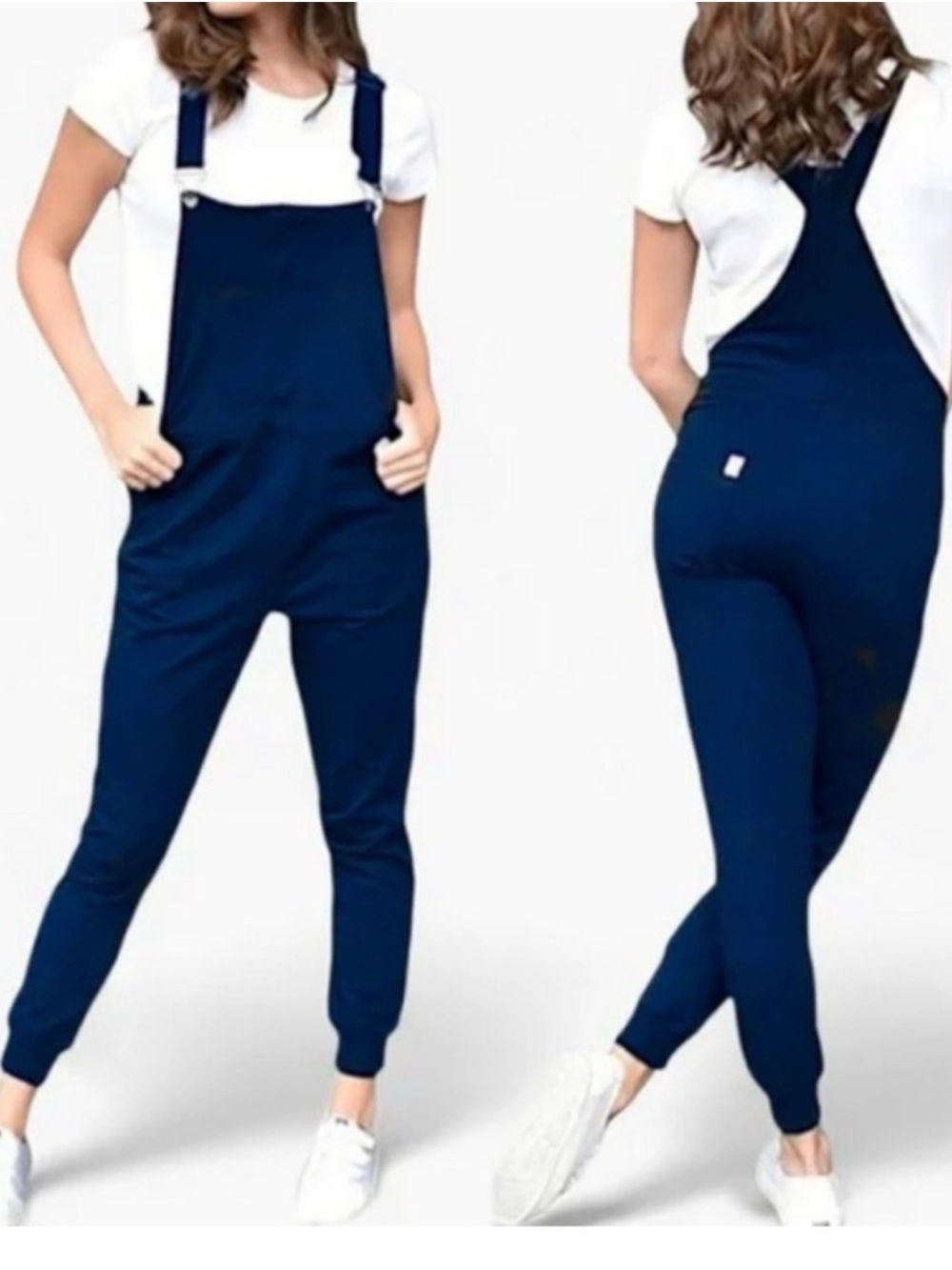 The Great Fantastic Overalls Womens small Blue Knit Jogger Bib Jumpsuit Casual